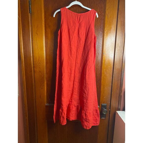 Terri Millennio Flounce Hem Sleeveless Midi Red Linen Dress Small - Picture 6 of 8